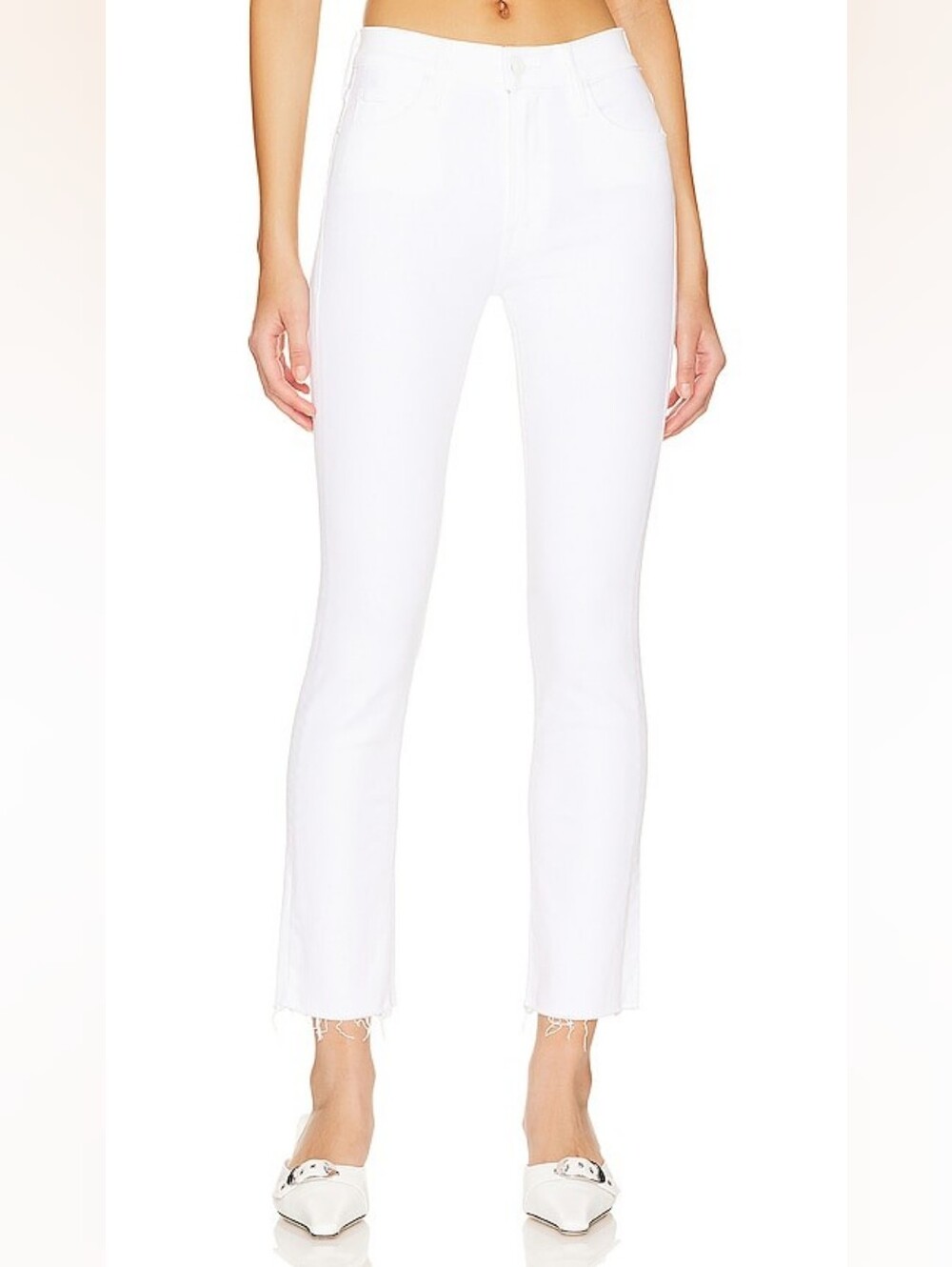 Mother White The Mid Rise Dazzler Ankle Fray Jeans In Fairest Of Them All Wash